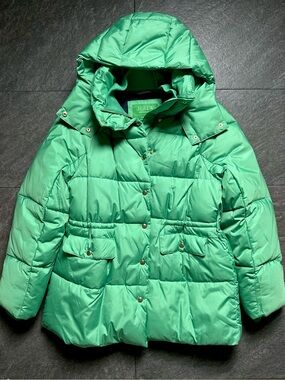J. Crew Bright Green Hooded Puffer Coat Size Woman M Brand new without tag